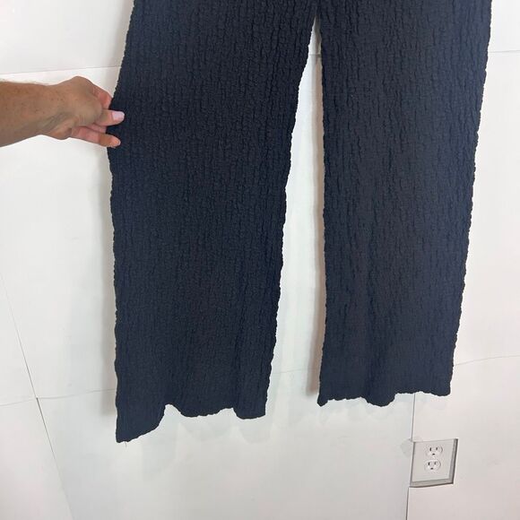 Mango Pants Womens Black Medium Textured Popcorn Stretchy Knit Flare Wide leg - Picture 7 of 15